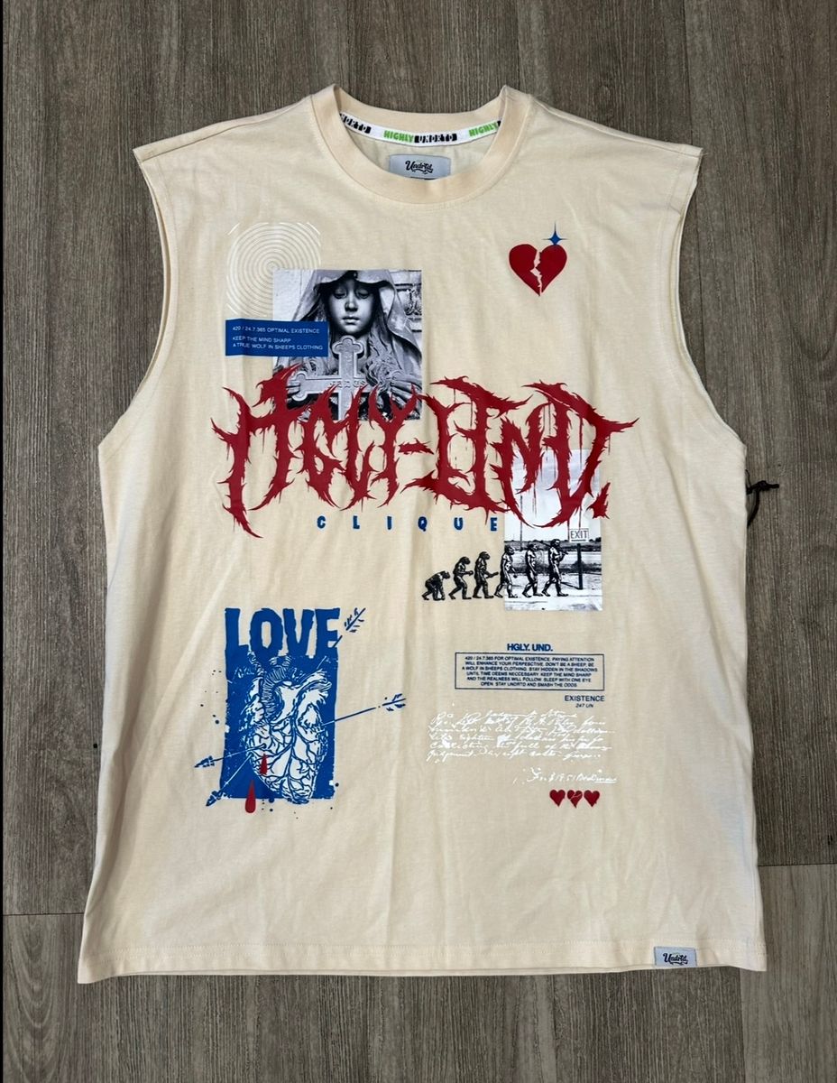 Highly Undrtd Clique Sleveless Tee (Cream)
