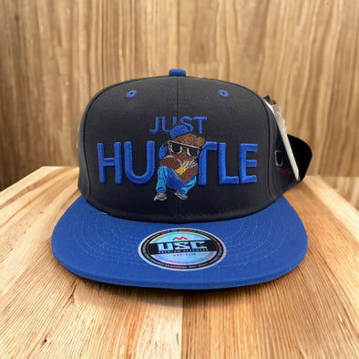 US Cotton Just Hustle Snapback Hat (Black/Blue) / 2 for $15
