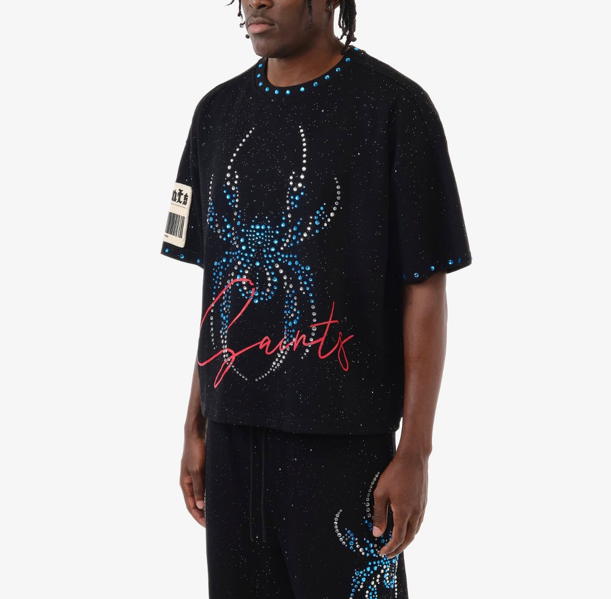 洋楽 G-RAP TIGHTLY KNIT - PARATROOPIN' Copper Rivet Oversized Spider Crop Tee (Black)