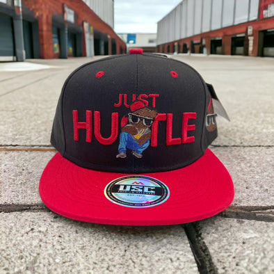 US Cotton Just Hustle Snapback Hat (Black/Red) / 2 for $15