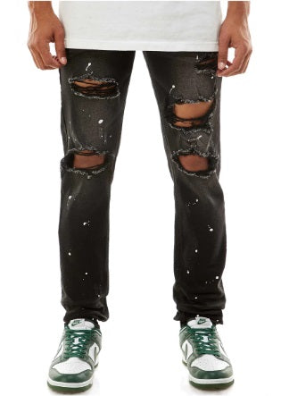 KDNK Distressed with Paint Splatter Skinny Jean (Black)