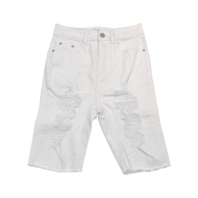 Blue Topic Cut Off Woman Jean Short (White) - UPSTREAMERS
