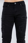 Platform Skinny Ripped Biker Jean (Jet Black)