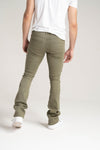 Spark Stretch Twill With 3D Crinkle & Multi Frayed Patch Stacked Jean (Olive)