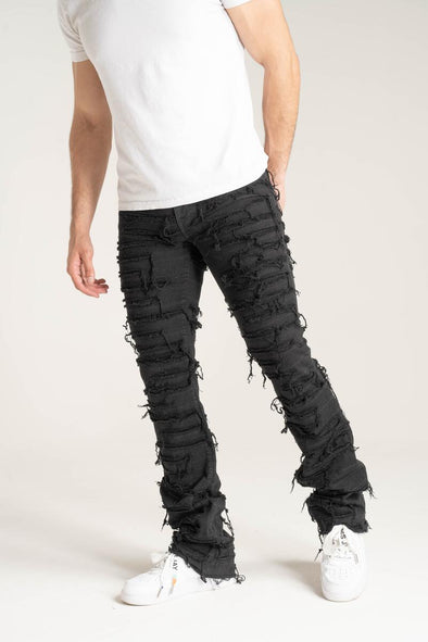 Taker Premium Stacked Pant with Multi Rip/Repair Pant (Black)