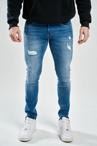 Solutus Premium Stretch Jeans with 3D Crinkle & Rip/Repair (Indigo)