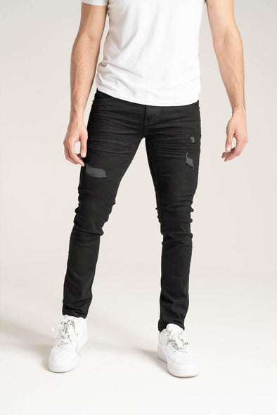 Solutus Premium Stretch Jeans with 3D Crinkle & Rip/Repair (Jet Black)