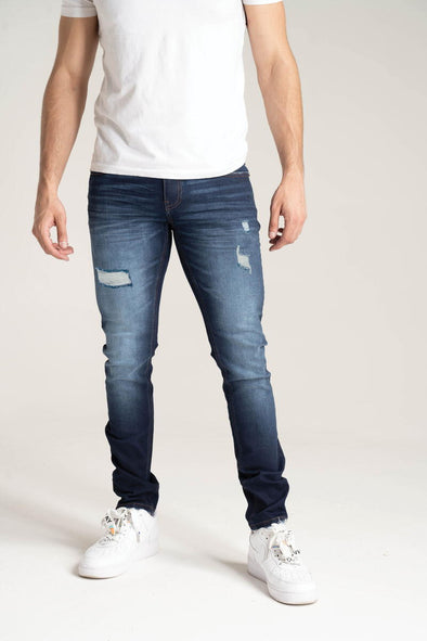 Solutus Premium Stretch Jeans with 3D Crinkle & Rip/Repair (Dark Indigo)