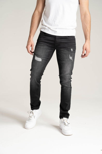 Solutus Premium Stretch Jeans with 3D Crinkle & Rip/Repair (Black Ash)
