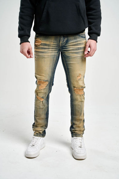 Spark Slim Fit Stretch Jeans with 3D Crinkle & Repair (Dark Indigo)