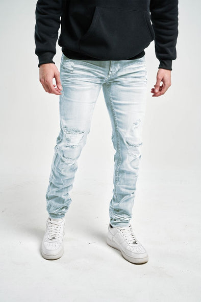 Spark Slim Fit Stretch Jeans with 3D Crinkle & Repair (Light Sand Blast)