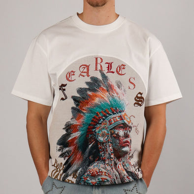 Majestik Tapestry Oversized Rhinestone Croptop Tee (Cream)