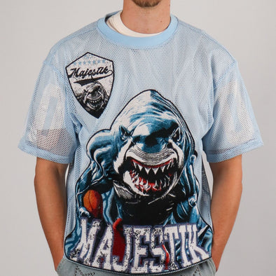Majestik Shark Oversized Mesh Croptop Tee (Sky Blue)