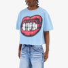 Copper Rivet Lips Oversized Croptop Tee (Sky Blue)