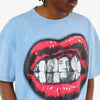 Copper Rivet Lips Oversized Croptop Tee (Sky Blue)