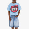Copper Rivet Lips Oversized Croptop Tee (Sky Blue)