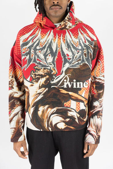 Rebel Minds Rhine Stone Heaven Tapestry Crop Hoodie (Red)