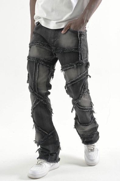 Taker Stretch Multi Patch Stacked Jean (Black)