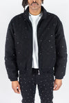 R3bel Rose Gloss Jet Black Stone Padded Bomber Jacket (Black)