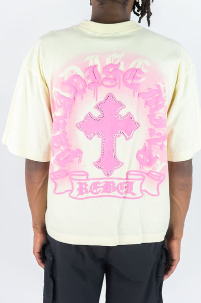 Rebel Minds Cross Rhinestone Crop Tee (Cream)