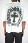 Rebel Minds Cross Rhinestone Crop Tee (White)