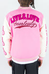 Rebel Minds Live and Love Melton Varcity Jacket (Pink)