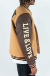 Rebel Minds Live and Love Melton Varcity Jacket (Caramel)
