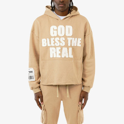 Voyage Studio God Bless Real Crop Hoodie (Khaki)