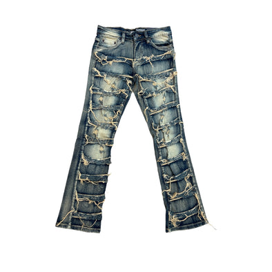 Spark Boy's Stretch Multi Frayed Patch Stacked Jean (Dark Indigo)