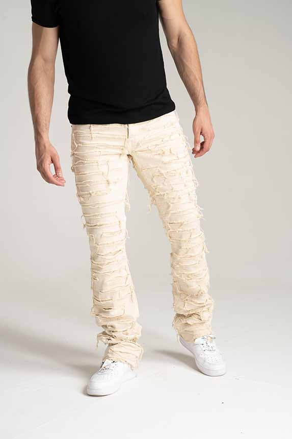 Taker Premium Stacked Pant with Multi Rip/Repair Pant (Bone)