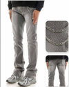 KDNK Rhine Stone Stacked Jean with Chain (Grey)