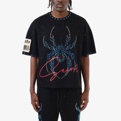 Copper Rivet Oversized Spider Crop Tee (Black)
