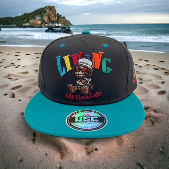 US Cotton Living My Best Life Snapback Hat (Black/Turquoise) / 2 for $20
