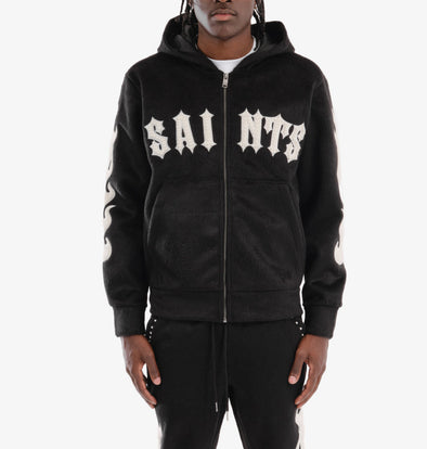 Copper Rivet Saints Mohair Hoodie with Pearl Details (Black)