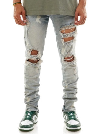 KDNK Bleached Ankle Zip Skinny Jean (Steel Blue)