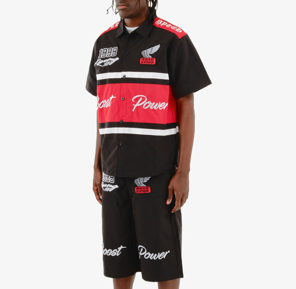 Copper Rivet Racing Button Down Short Sleeve Shirt (Black)