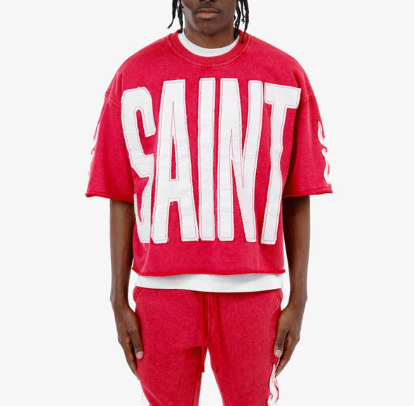 Copper Rivet Saint Oversized Croptop Tee (Red)
