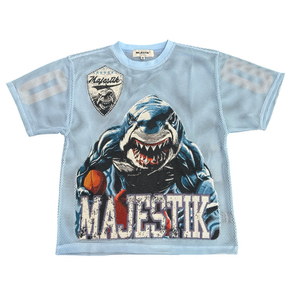 Majestik Shark Oversized Mesh Croptop Tee (Sky Blue)