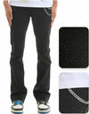 KDNK Rhine Stone Stacked Jean with Chain (Black)