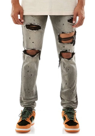 KDNK Distressed with Paint Splatter Skinny Jean (Grey)