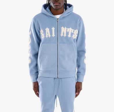 Copper Rivet Saints Mohair Hoodie with Pearl Details (Light Blue)