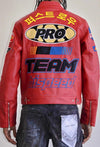 First Row Contrast Motor Racing Leather Jacket (Red)