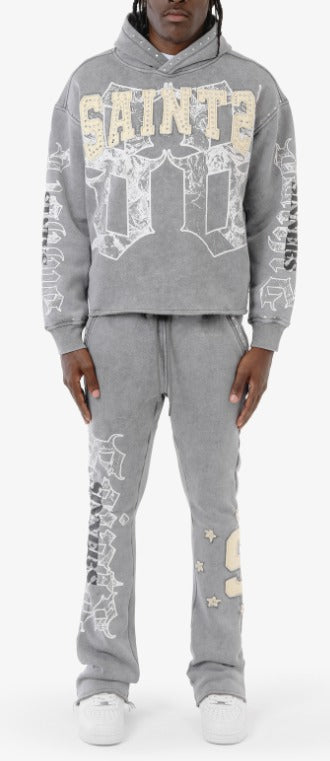 Copper Rivet Saint Crop Hoodie (Grey)