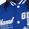 Copper Rivet Glory PU Sleeve Varsity Jacket (Blue)