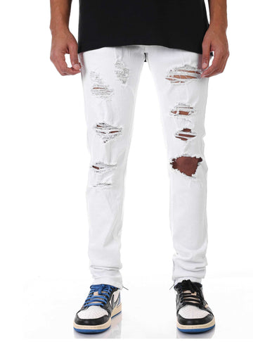 KDNK Distroyed Ankle Zipper Skinny Denim Jean (White)