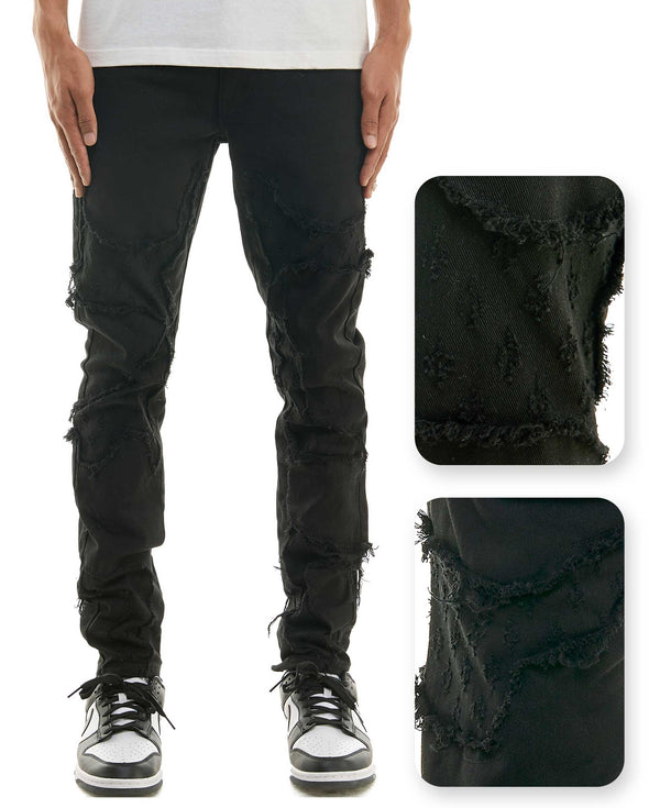 KDNK Jacquard Patched Skinny Denim Jean (Black)