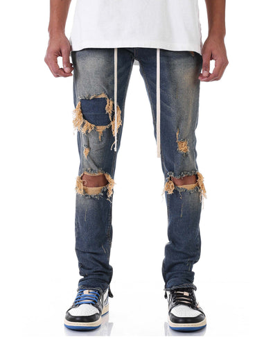 KDNK Under Patched Anker Zipper Denim Jean (Tinted Dark Blue)