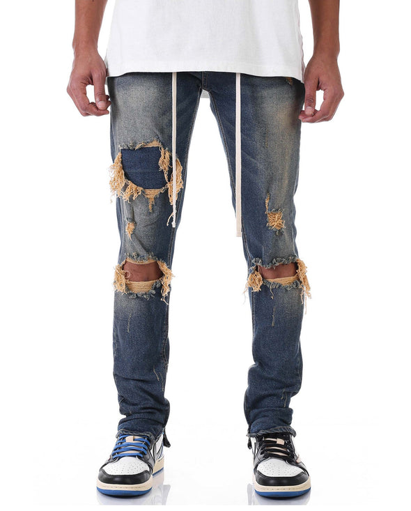 KDNK Under Patched Anker Zipper Denim Jean (Tinted Dark Blue)