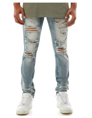 KDNK Distressed Ankle Zipper Skinny Denim Jean (Medium Blue)