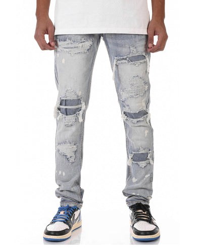 KDNK Rip & Reapir Skinny Denim Jean (Medium Blue)